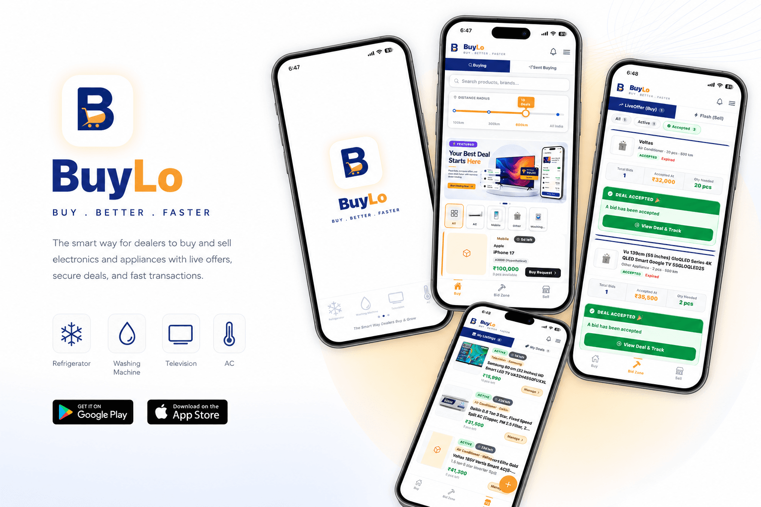 Buylo App — 4 screens overview